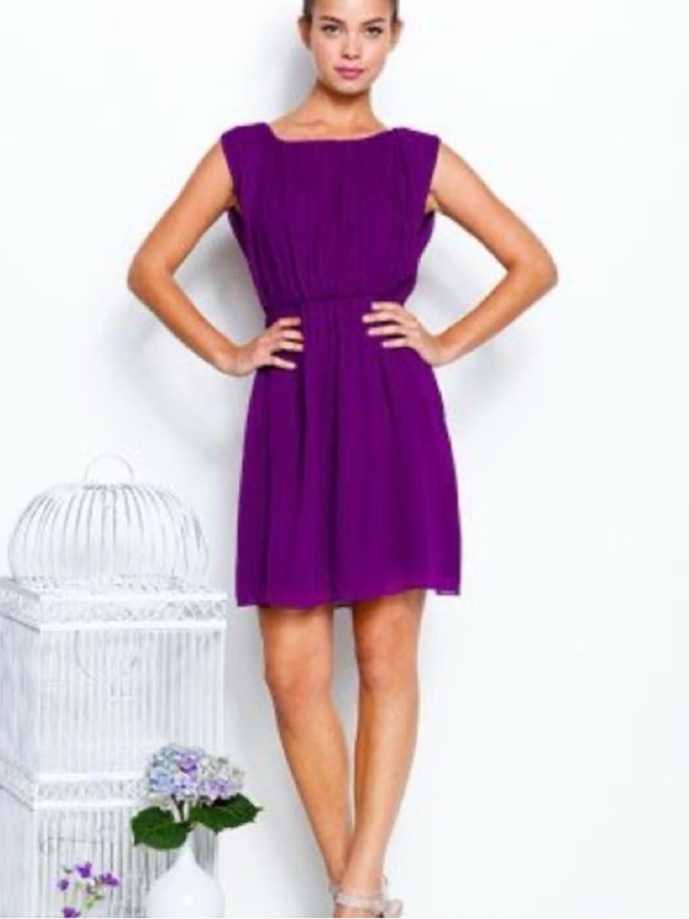 Alice + Olivia 100% Silk Purple Cap-Sleeve Mini Dress Size M